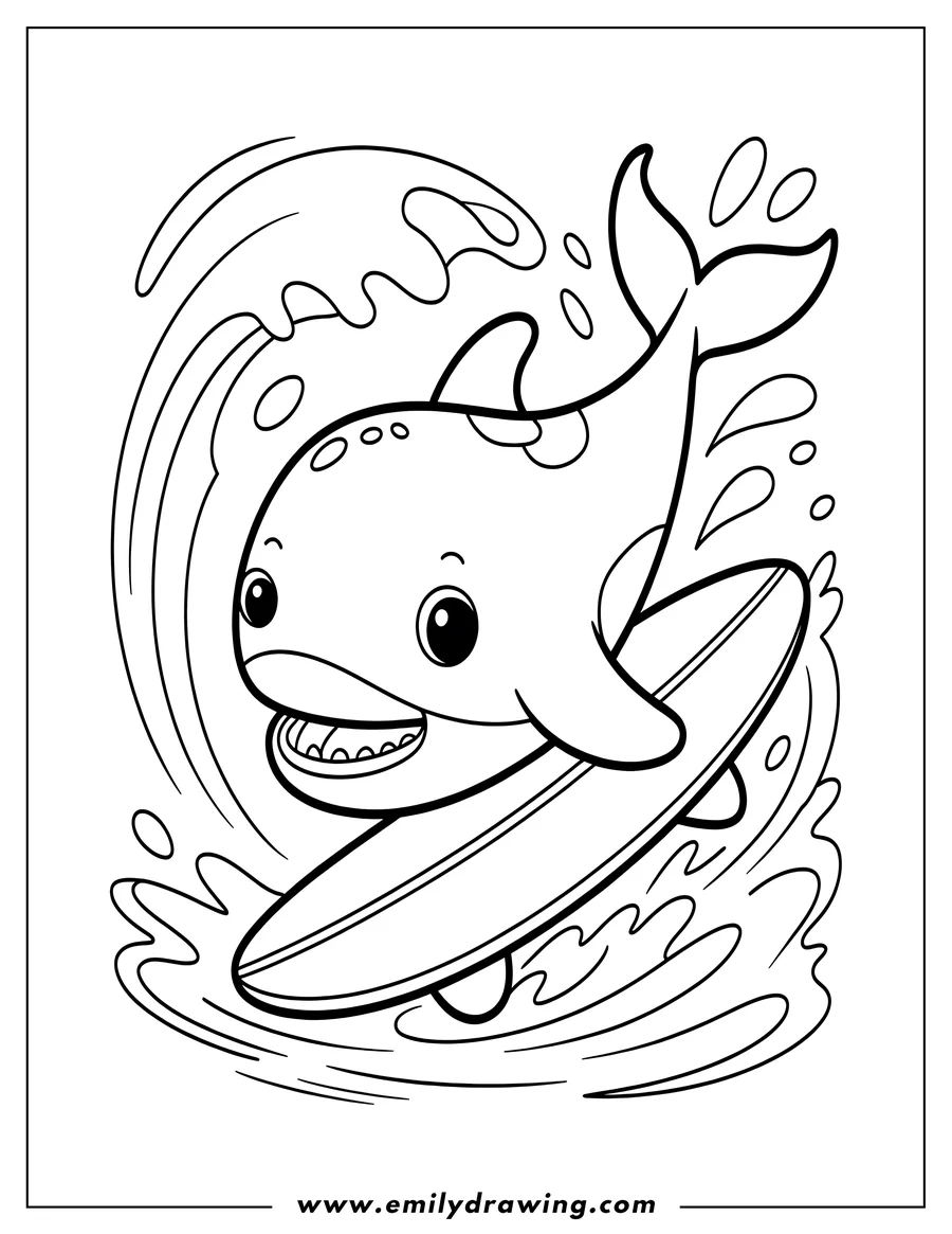 Line art of an orca surfing a wave.