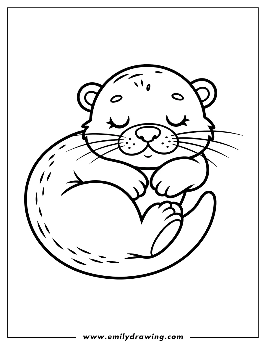 Outline of a sleeping otter curled up with its eyes closed.
