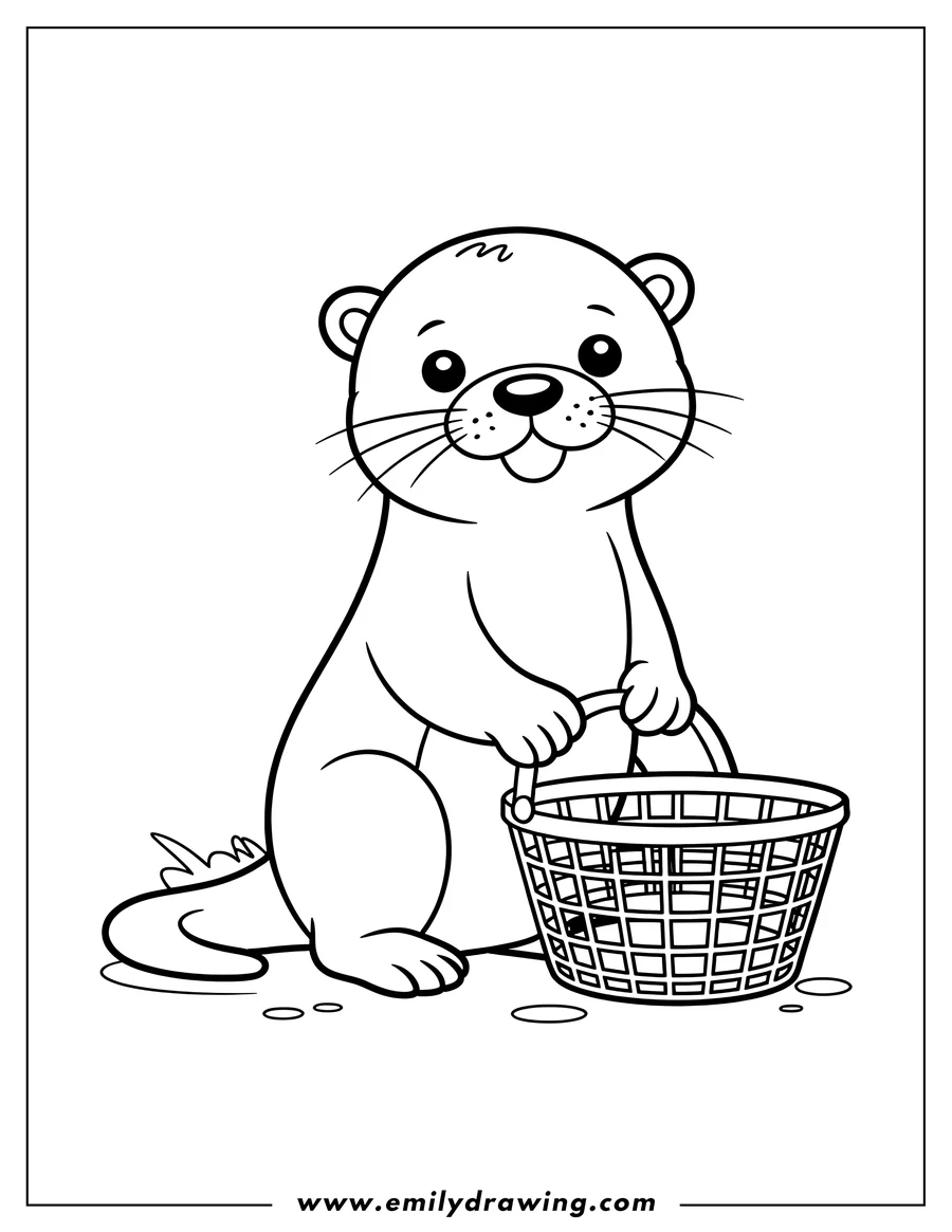 Outline of an otter holding a basket.