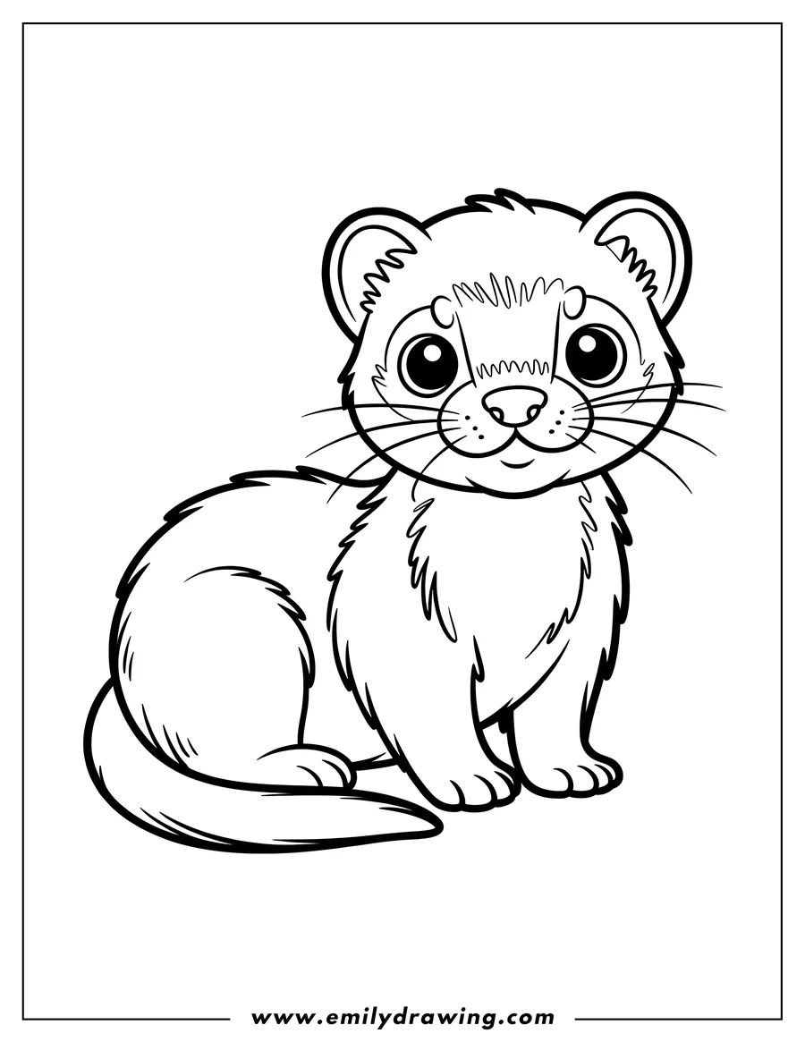 Outline of a playful ferret sitting and looking forward.