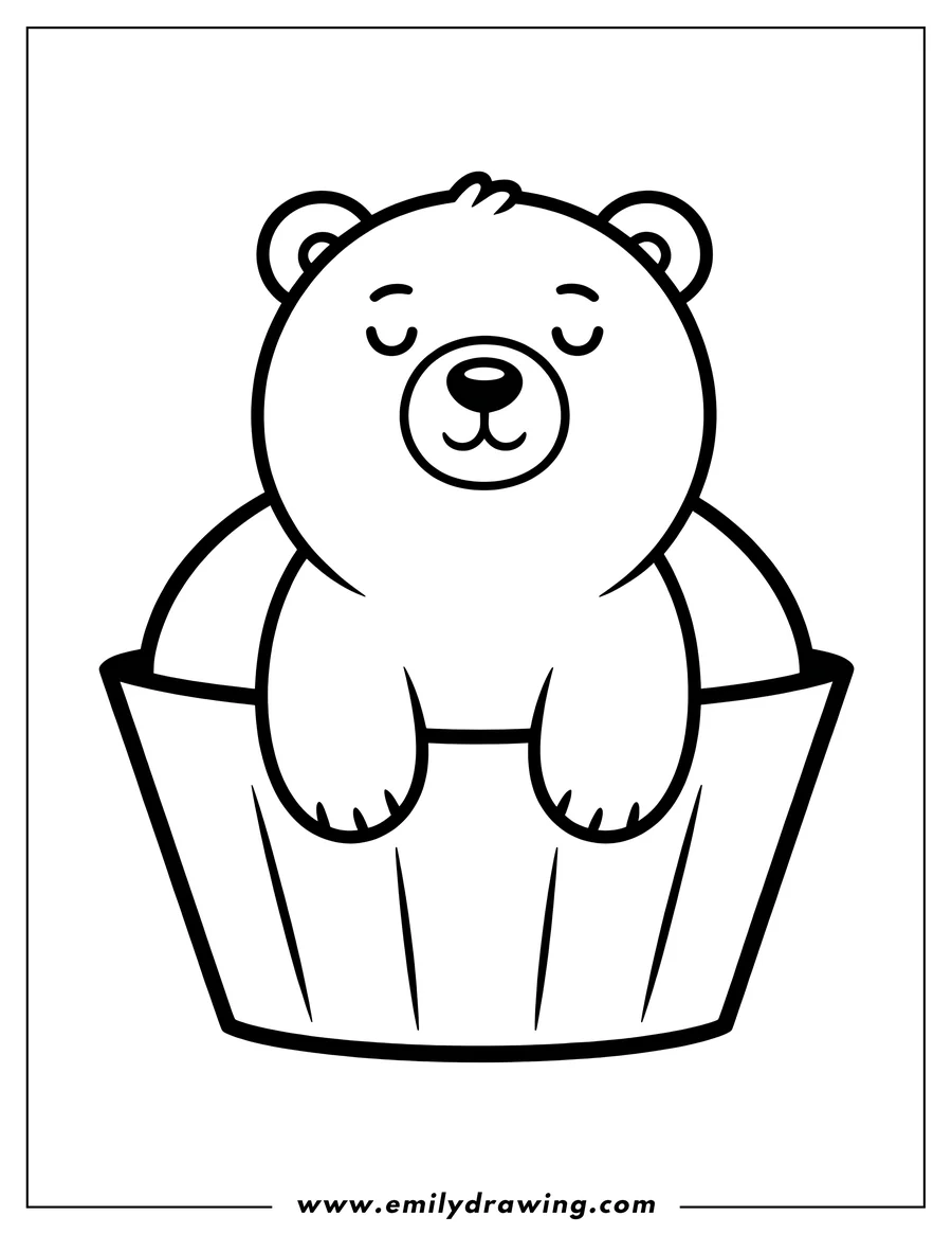 Outline of a polar bear sitting inside a cupcake liner.