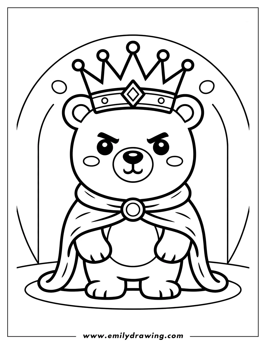 Outline of a polar bear wearing a crown and royal cloak.