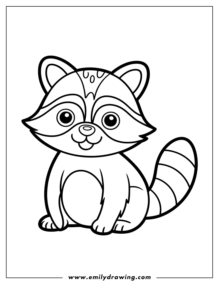 Simple outline of a raccoon sitting, ready to be colored.