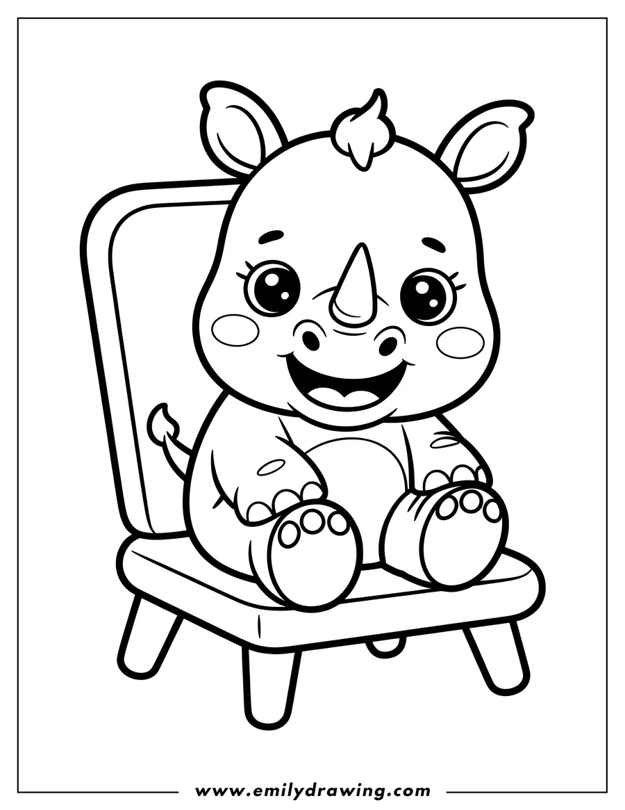 Outline of a baby rhino sitting in a small chair.