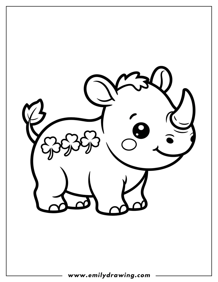 Outline of a rhino with shamrocks on its side.