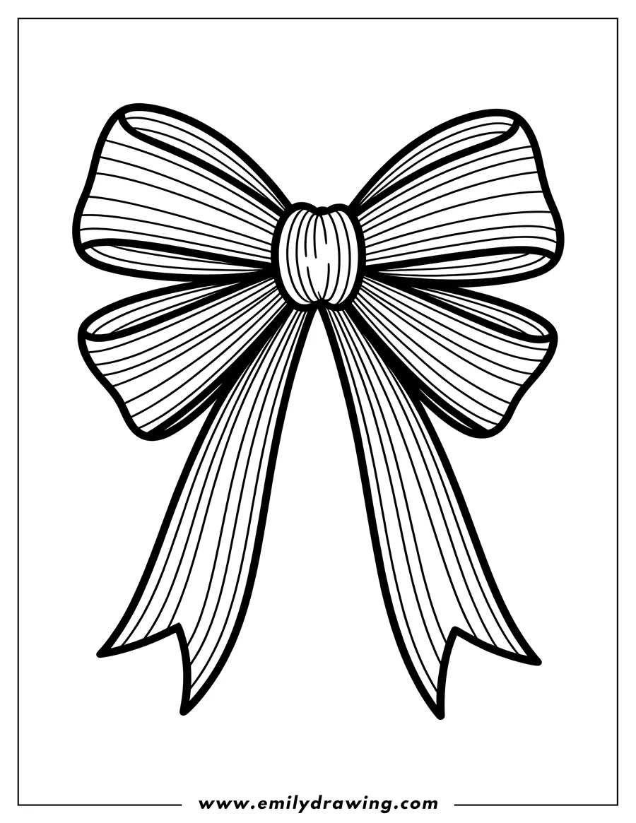 Line art of a ribbon tied in a bow, ready to be colored.