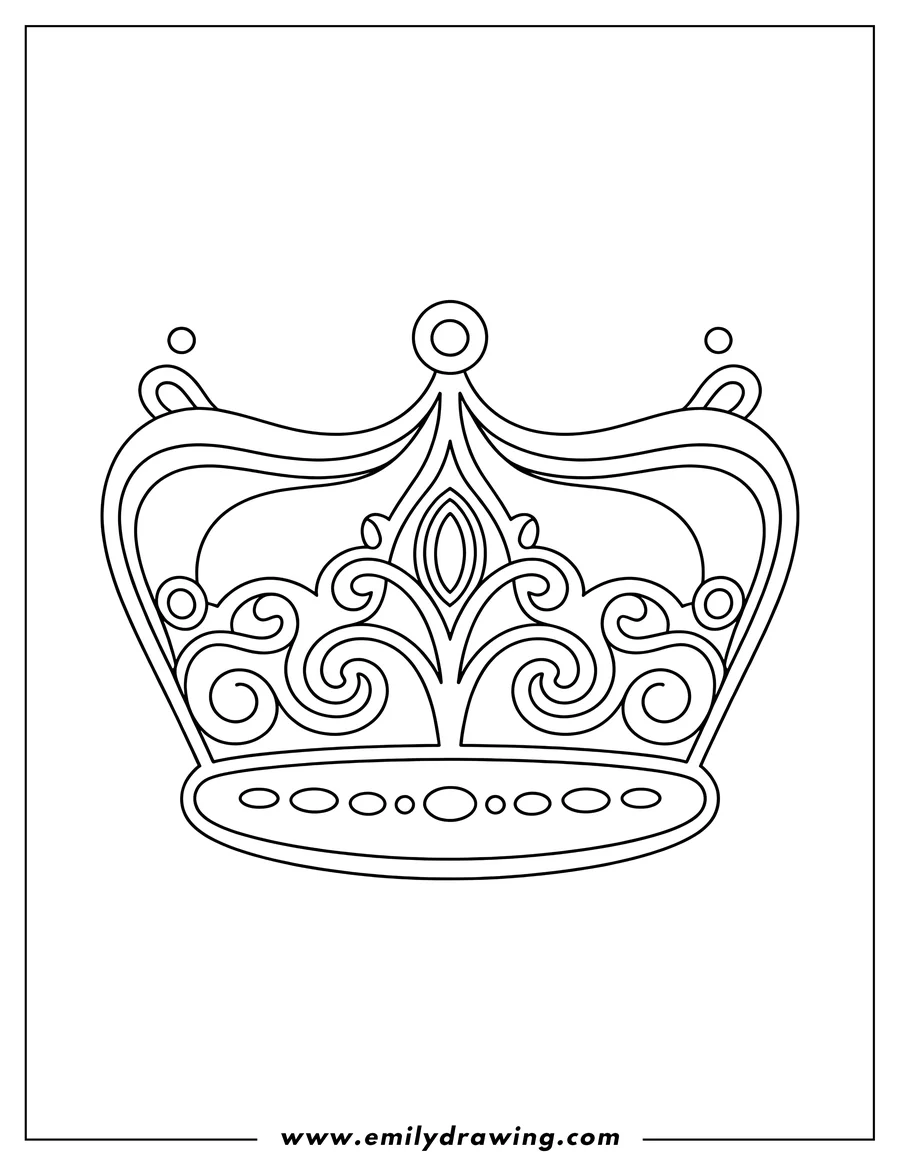 Outline of a royal crown with jewels and ornate details.