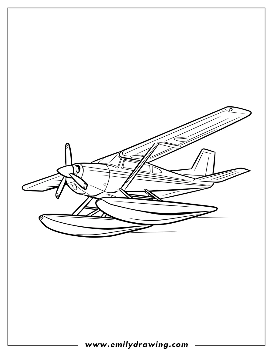 Line art of a seaplane with pontoons.