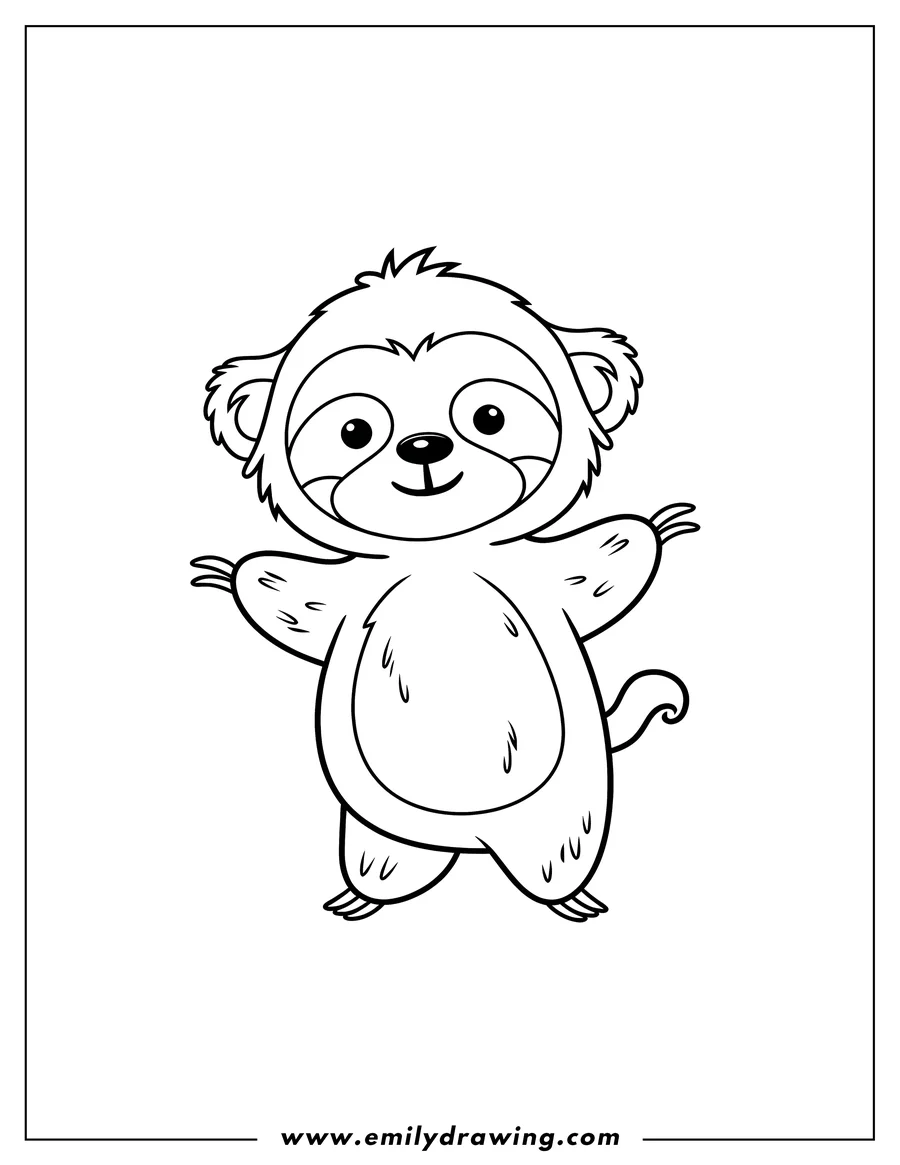 Line art of a happy sloth.