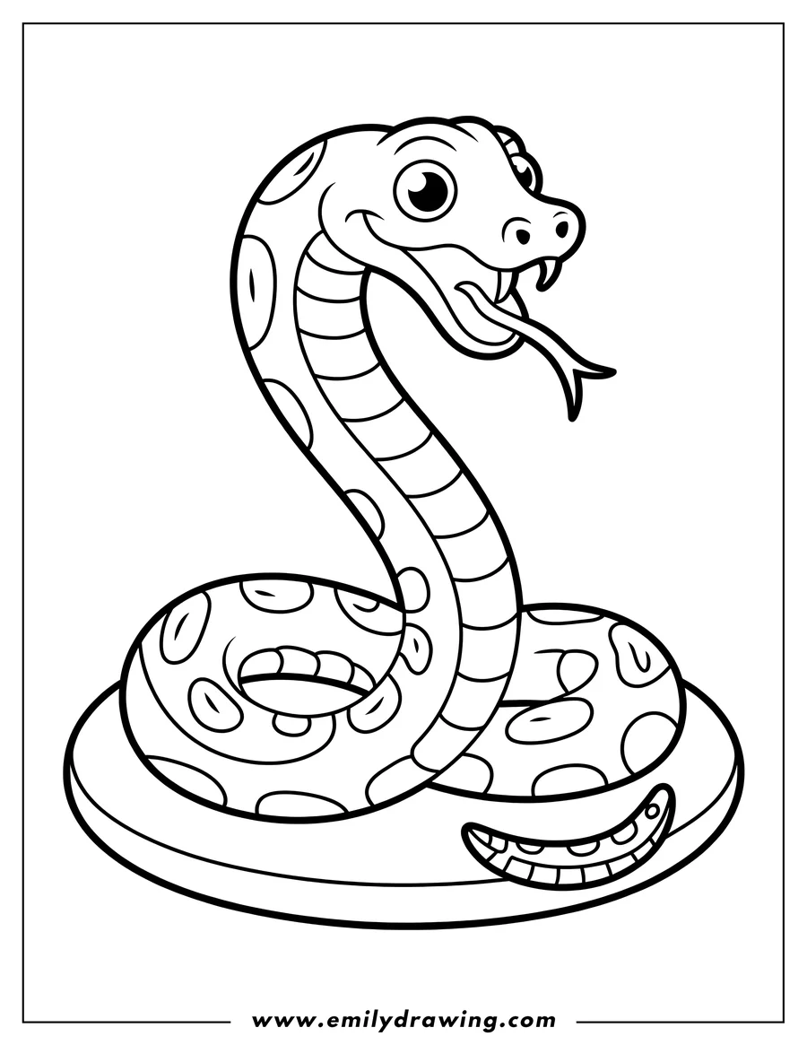 Line drawing of a snake with spots. It's ready to be colored in.