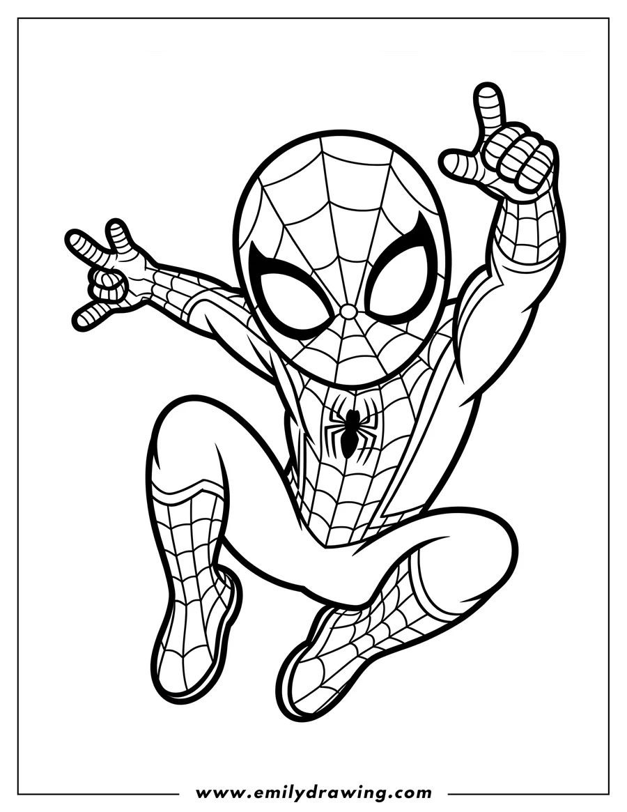 Outline of Spider-Man jumping in the air, ready for action.