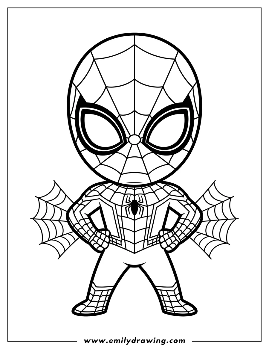 Outline of Spider-Man, the superhero, in his signature suit, ready for action.
