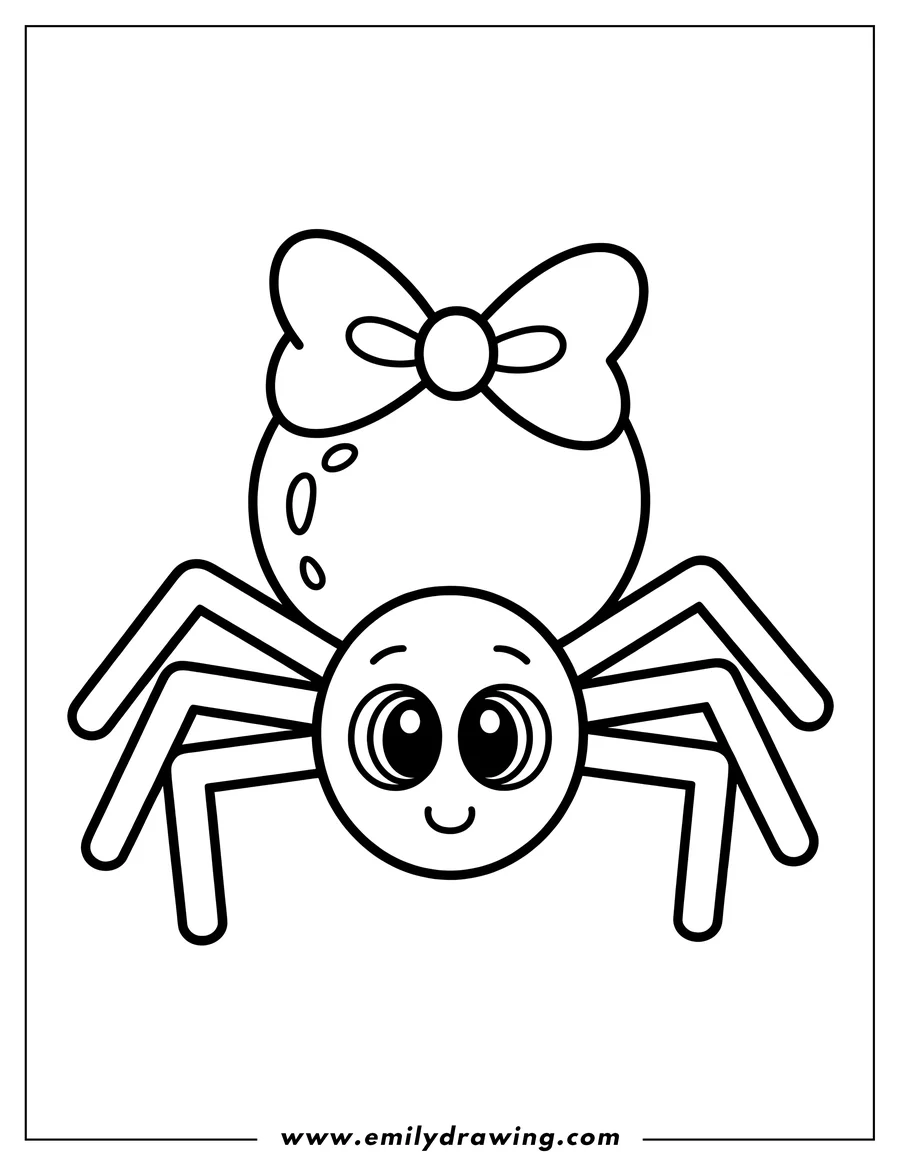 Outline of a spider with a large bow on its head.