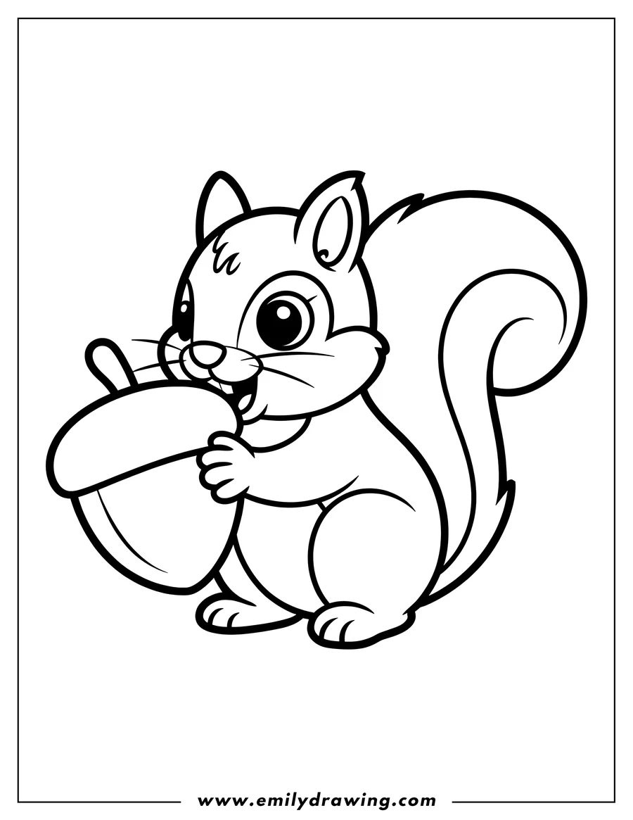 Outline of a squirrel holding an acorn in its paws.
