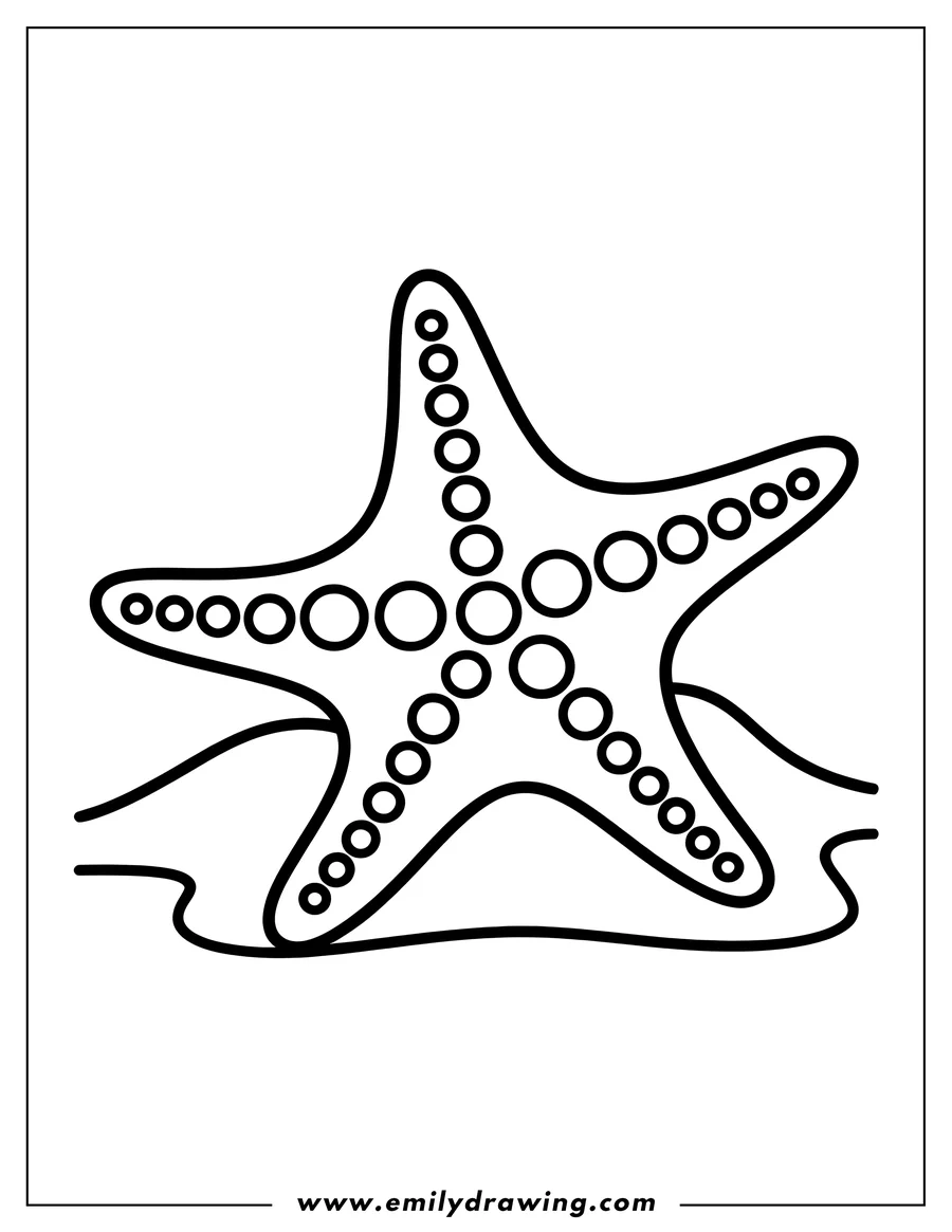 Outline of a starfish near the shoreline, ready to be colored.