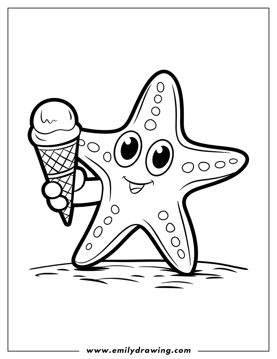 Outline of a starfish holding an ice cream cone