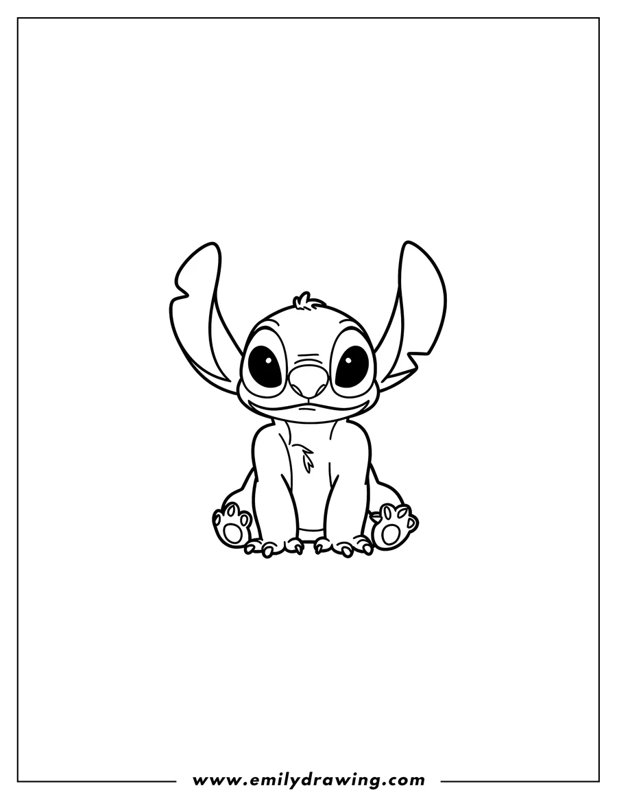 Outline of Stitch sitting with large ears and eyes.