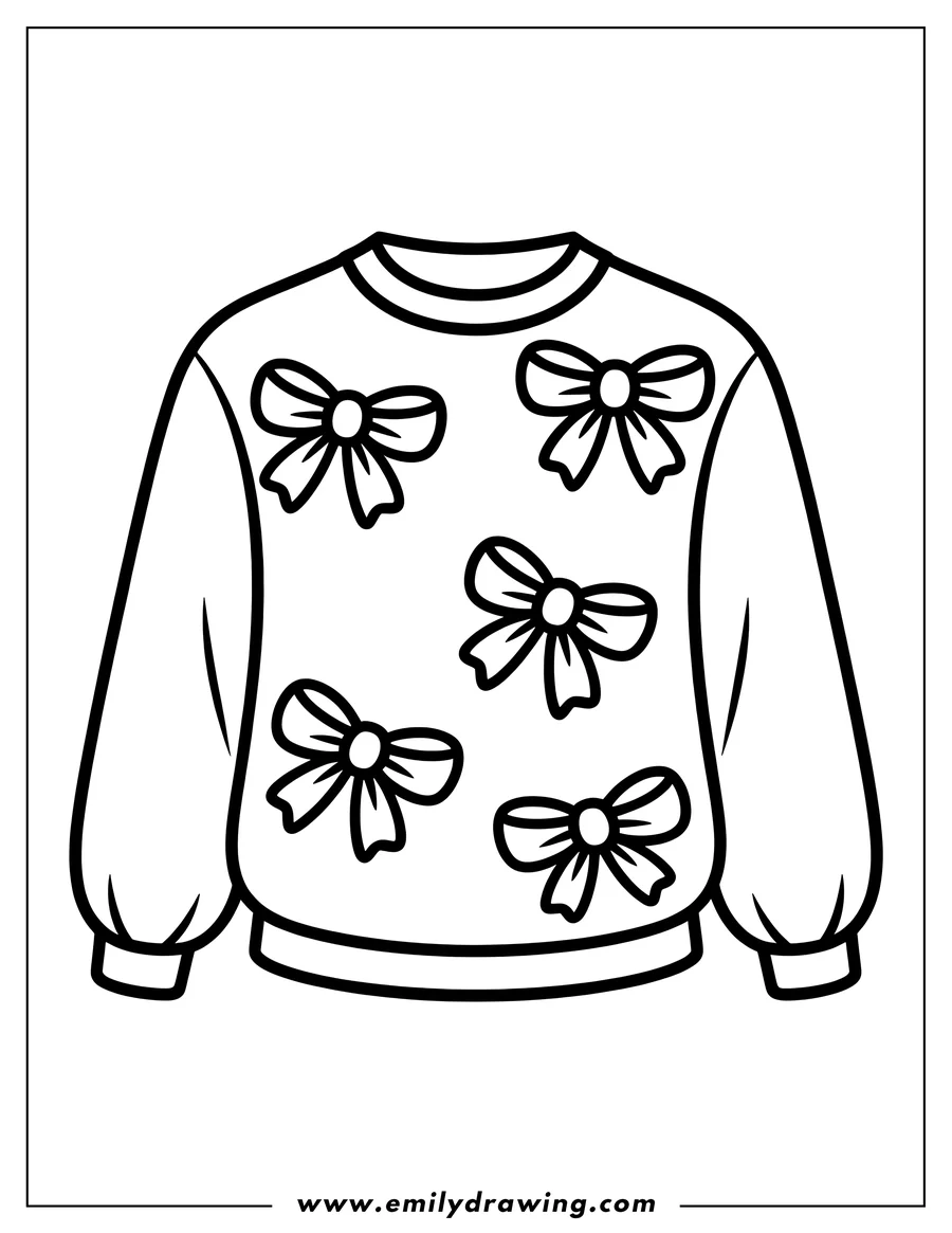 Outline of a sweater decorated with five bows.