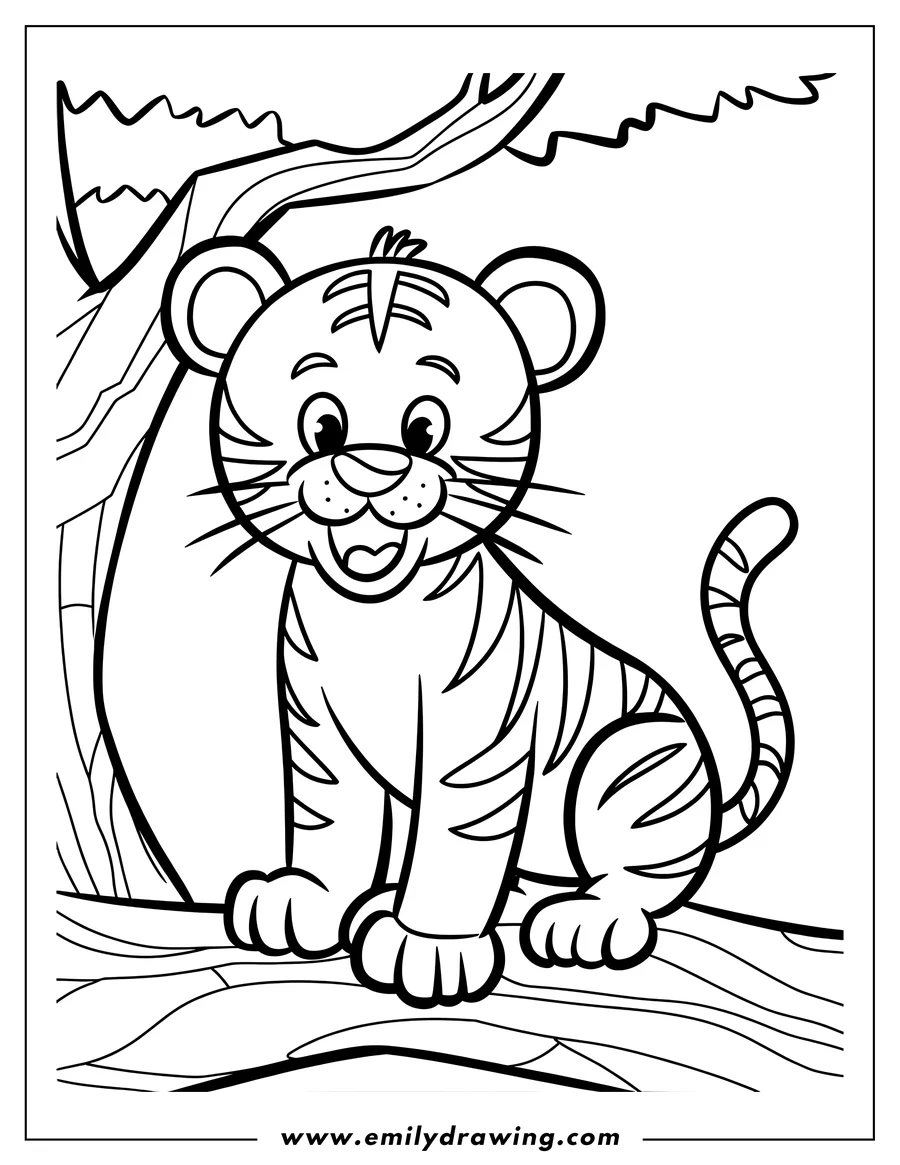 Outline of a tiger sitting on a tree branch