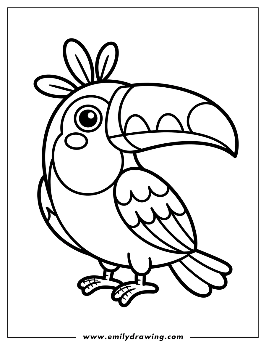Outline of a toucan with a large, colorful beak.