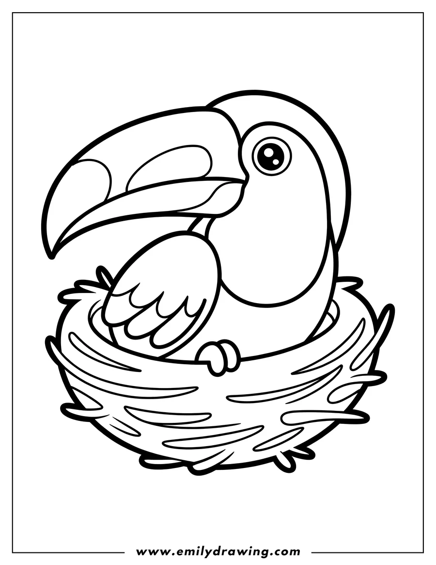 Outline of a toucan sitting in a nest.
