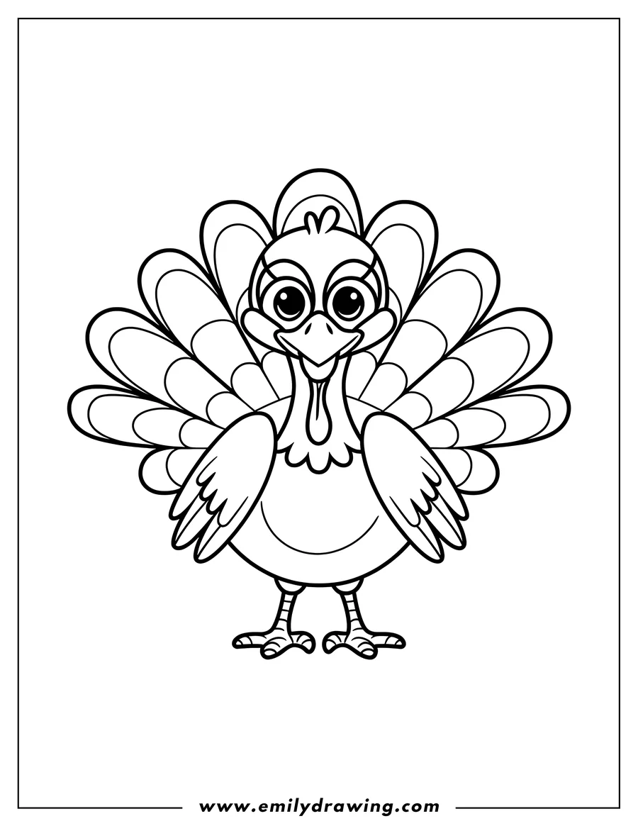 Outline of a turkey with large tail feathers.