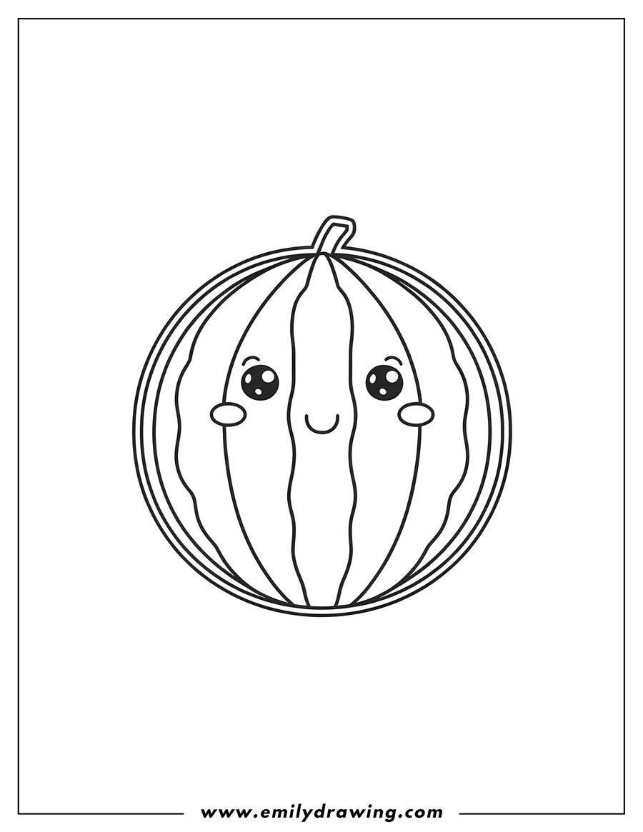 Outline of a cute, smiling watermelon.