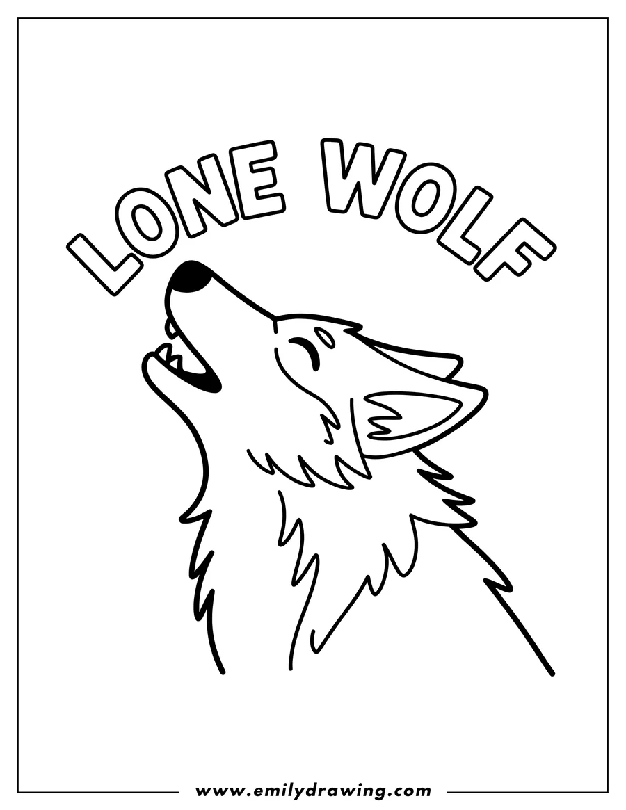 Line art of a wolf howling, possibly at the moon.