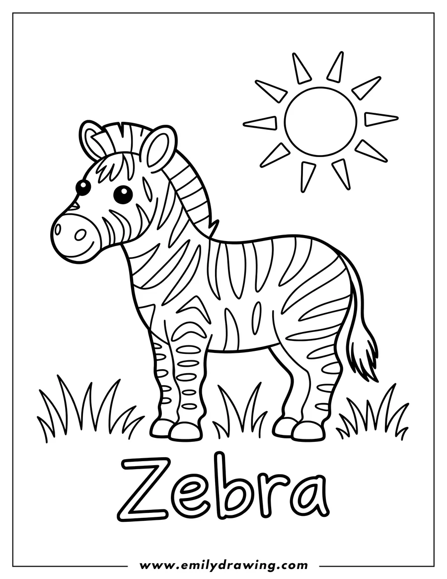 Outline of a zebra standing in the grass under a shining sun.